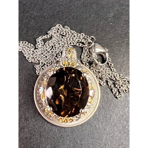 NEW Smoky Quartz pendant in platinum and YG over brass and stainless steel - Picture 7 of 12